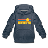 Sarasota, Florida Youth Hoodie - Retro Sunrise Youth Sarasota Hooded Sweatshirt - heather denim