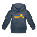 Sarasota, Florida Youth Hoodie - Retro Sunrise Youth Sarasota Hooded Sweatshirt - heather denim