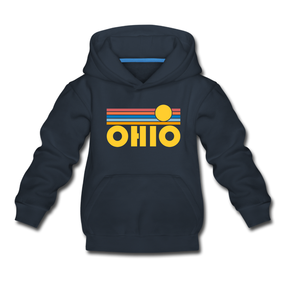 Ohio Youth Hoodie - Retro Sunrise Youth Ohio Hooded Sweatshirt - navy