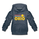 Ohio Youth Hoodie - Retro Sunrise Youth Ohio Hooded Sweatshirt - heather denim