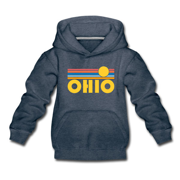 Ohio Youth Hoodie - Retro Sunrise Youth Ohio Hooded Sweatshirt - heather denim