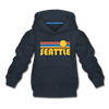Seattle, Washington Youth Hoodie - Retro Sunrise Youth Seattle Hooded Sweatshirt - navy