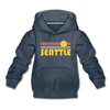 Seattle, Washington Youth Hoodie - Retro Sunrise Youth Seattle Hooded Sweatshirt - heather denim