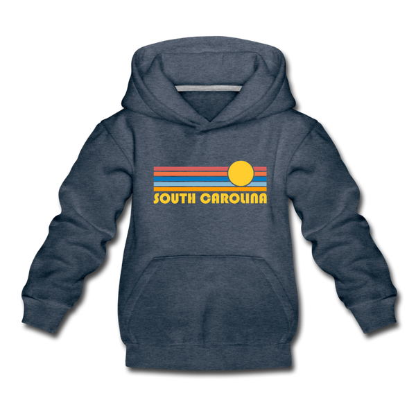 South Carolina Youth Hoodie - Retro Sunrise Youth South Carolina Hooded Sweatshirt - heather denim