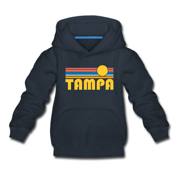 Tampa, Florida Youth Hoodie - Retro Sunrise Youth Tampa Hooded Sweatshirt - navy