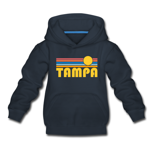Tampa, Florida Youth Hoodie - Retro Sunrise Youth Tampa Hooded Sweatshirt - navy