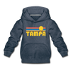 Tampa, Florida Youth Hoodie - Retro Sunrise Youth Tampa Hooded Sweatshirt - heather denim