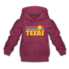 Texas Youth Hoodie - Retro Sunrise Youth Texas Hooded Sweatshirt - burgundy