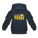 Texas Youth Hoodie - Retro Sunrise Youth Texas Hooded Sweatshirt - navy