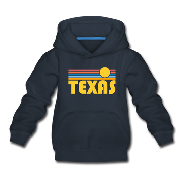Texas Youth Hoodie - Retro Sunrise Youth Texas Hooded Sweatshirt - navy