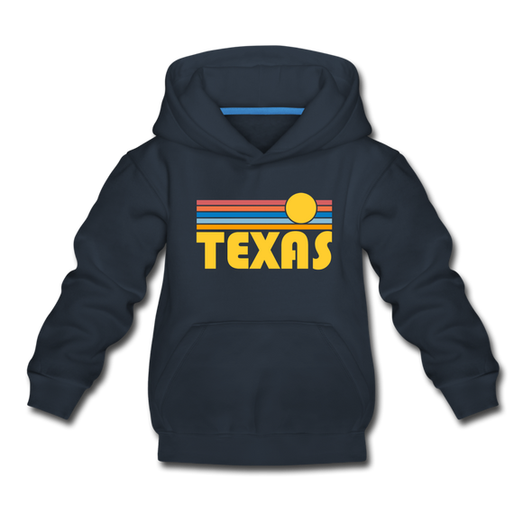 Texas Youth Hoodie - Retro Sunrise Youth Texas Hooded Sweatshirt - navy