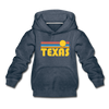 Texas Youth Hoodie - Retro Sunrise Youth Texas Hooded Sweatshirt - heather denim