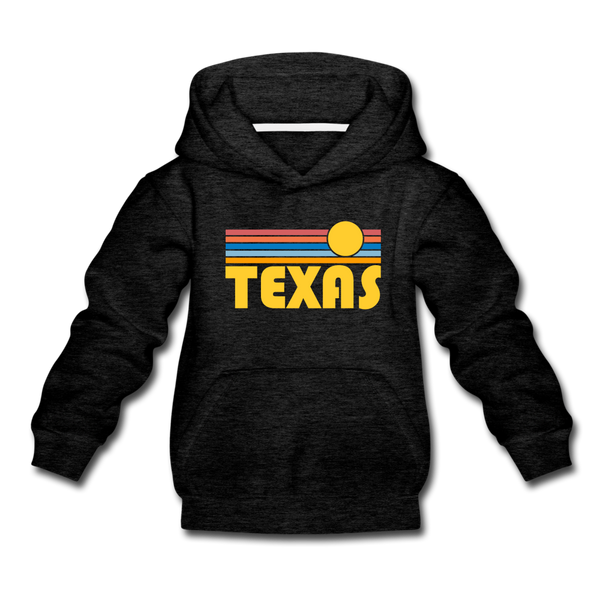 Texas Youth Hoodie - Retro Sunrise Youth Texas Hooded Sweatshirt - charcoal gray
