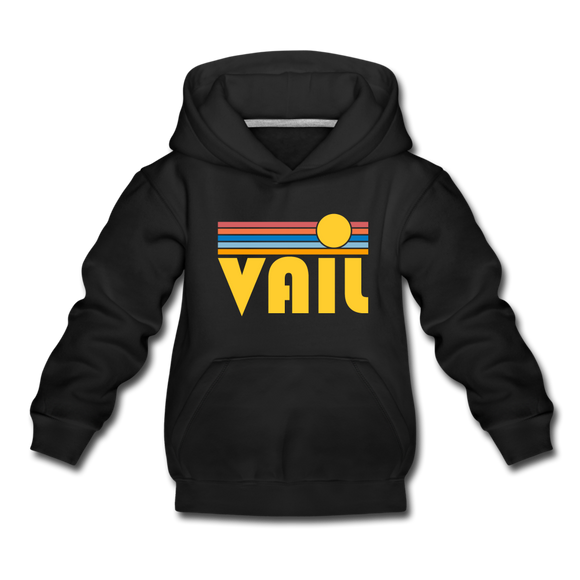 Vail, Colorado Youth Hoodie - Retro Sunrise Youth Vail Hooded Sweatshirt - black