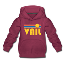 Vail, Colorado Youth Hoodie - Retro Sunrise Youth Vail Hooded Sweatshirt - burgundy