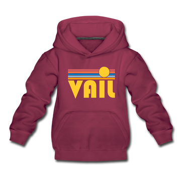 Vail, Colorado Youth Hoodie - Retro Sunrise Youth Vail Hooded Sweatshirt - burgundy