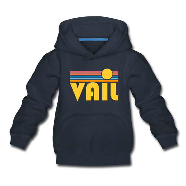Vail, Colorado Youth Hoodie - Retro Sunrise Youth Vail Hooded Sweatshirt - navy