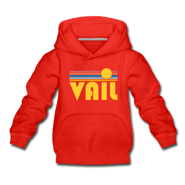 Vail, Colorado Youth Hoodie - Retro Sunrise Youth Vail Hooded Sweatshirt - red