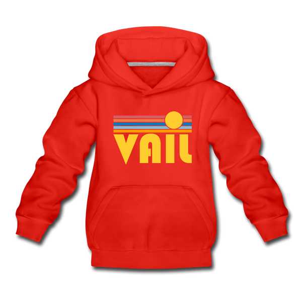 Vail, Colorado Youth Hoodie - Retro Sunrise Youth Vail Hooded Sweatshirt - red