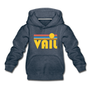 Vail, Colorado Youth Hoodie - Retro Sunrise Youth Vail Hooded Sweatshirt - heather denim