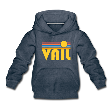 Vail, Colorado Youth Hoodie - Retro Sunrise Youth Vail Hooded Sweatshirt - heather denim