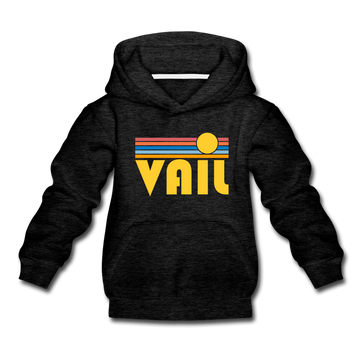 Vail, Colorado Youth Hoodie - Retro Sunrise Youth Vail Hooded Sweatshirt - charcoal gray