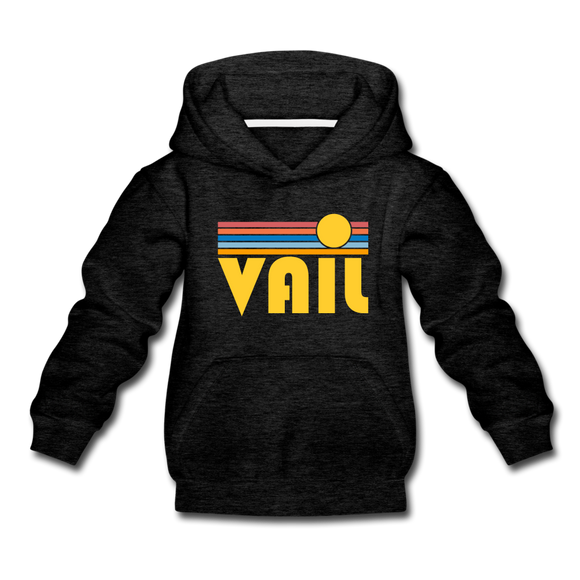 Vail, Colorado Youth Hoodie - Retro Sunrise Youth Vail Hooded Sweatshirt - charcoal gray