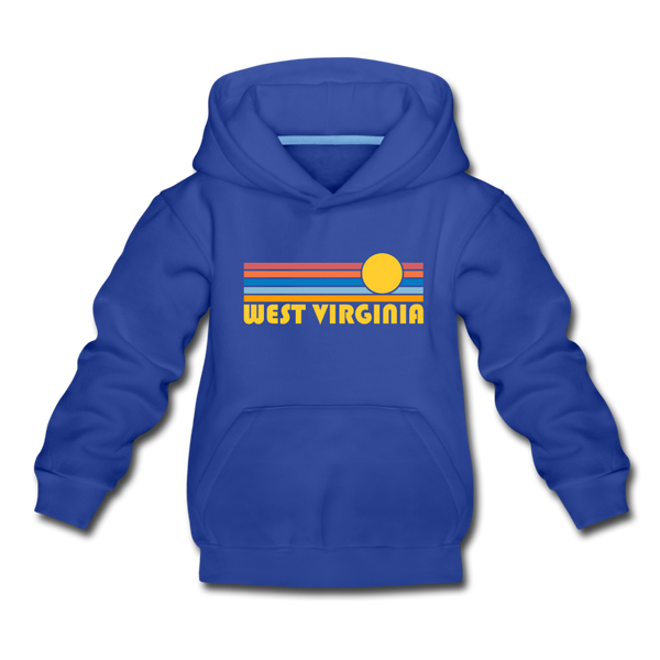 West Virginia Youth Hoodie - Retro Sunrise Youth West Virginia Hooded Sweatshirt - royal blue
