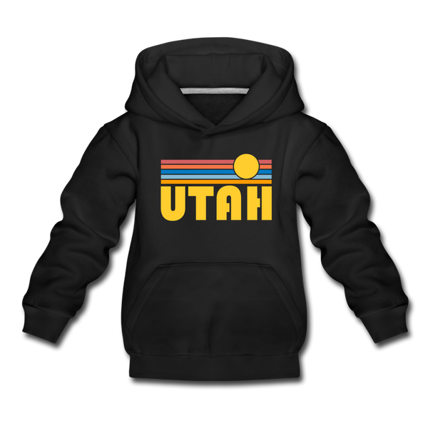 Utah Youth Hoodie - Retro Sunrise Youth Utah Hooded Sweatshirt - black