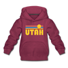 Utah Youth Hoodie - Retro Sunrise Youth Utah Hooded Sweatshirt - burgundy