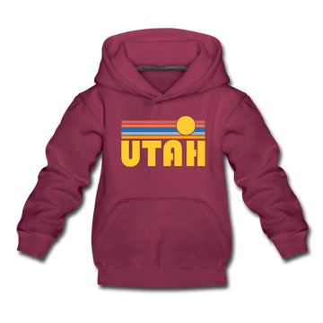 Utah Youth Hoodie - Retro Sunrise Youth Utah Hooded Sweatshirt - burgundy