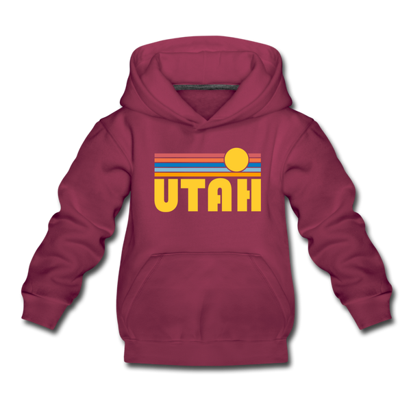 Utah Youth Hoodie - Retro Sunrise Youth Utah Hooded Sweatshirt - burgundy