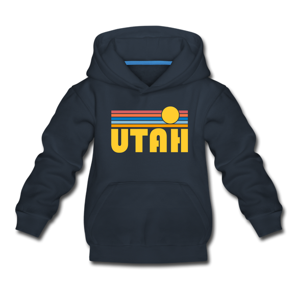 Utah Youth Hoodie - Retro Sunrise Youth Utah Hooded Sweatshirt - navy