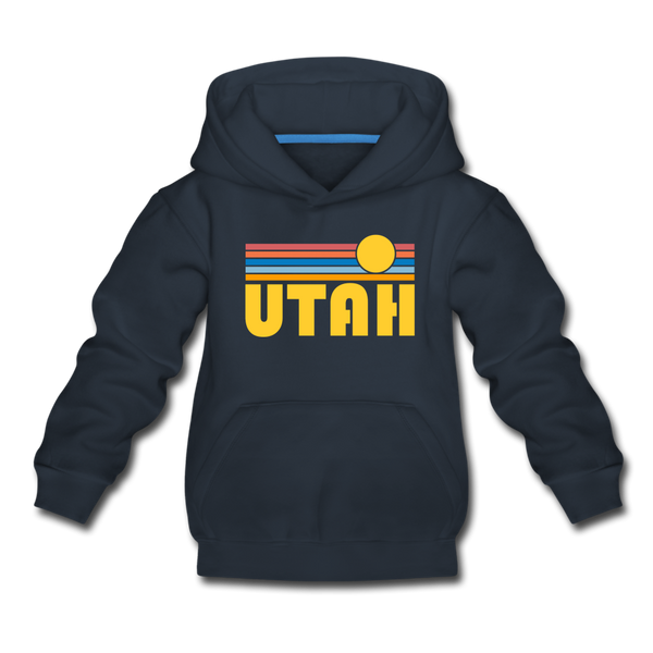Utah Youth Hoodie - Retro Sunrise Youth Utah Hooded Sweatshirt - navy