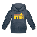 Utah Youth Hoodie - Retro Sunrise Youth Utah Hooded Sweatshirt - heather denim