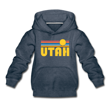 Utah Youth Hoodie - Retro Sunrise Youth Utah Hooded Sweatshirt - heather denim