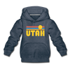 Utah Youth Hoodie - Retro Sunrise Youth Utah Hooded Sweatshirt - heather denim
