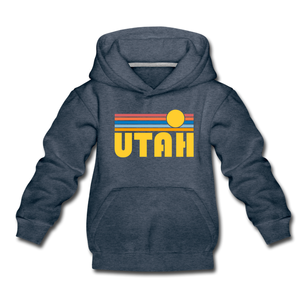 Utah Youth Hoodie - Retro Sunrise Youth Utah Hooded Sweatshirt - heather denim