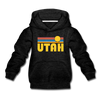Utah Youth Hoodie - Retro Sunrise Youth Utah Hooded Sweatshirt - charcoal gray