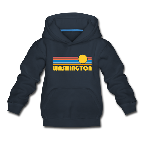 Washington Youth Hoodie - Retro Sunrise Youth Washington Hooded Sweatshirt - navy
