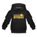 Wyoming Youth Hoodie - Retro Sunrise Youth Wyoming Hooded Sweatshirt - black