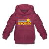 Wyoming Youth Hoodie - Retro Sunrise Youth Wyoming Hooded Sweatshirt - burgundy