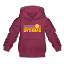 Wyoming Youth Hoodie - Retro Sunrise Youth Wyoming Hooded Sweatshirt - burgundy