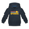 Wyoming Youth Hoodie - Retro Sunrise Youth Wyoming Hooded Sweatshirt - navy