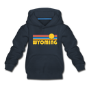 Wyoming Youth Hoodie - Retro Sunrise Youth Wyoming Hooded Sweatshirt - navy