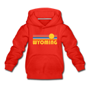 Wyoming Youth Hoodie - Retro Sunrise Youth Wyoming Hooded Sweatshirt - red