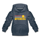 Wyoming Youth Hoodie - Retro Sunrise Youth Wyoming Hooded Sweatshirt - heather denim
