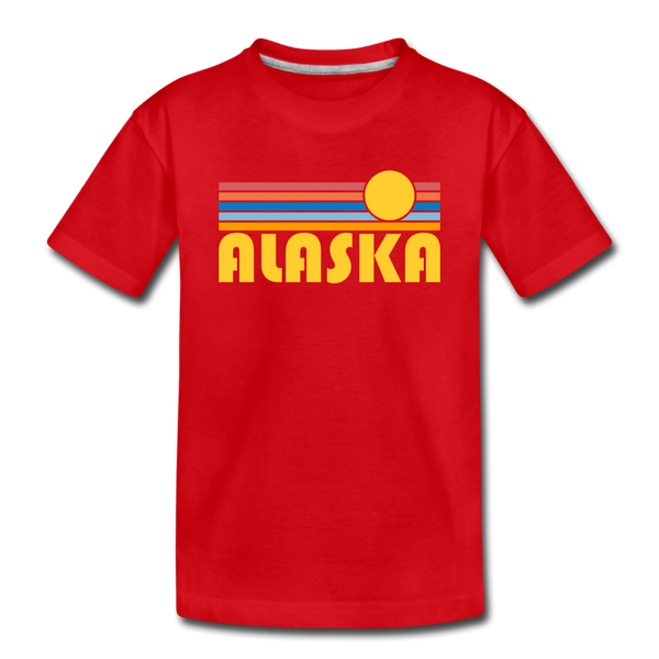 Alaska Youth T-Shirt - Retro Sunrise Youth Alaska Tee - red