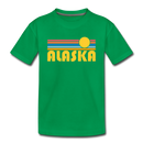 Alaska Youth T-Shirt - Retro Sunrise Youth Alaska Tee - kelly green
