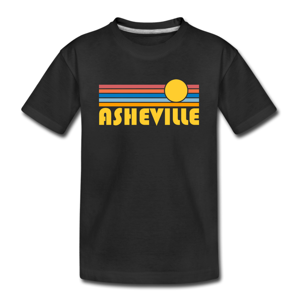 Asheville, North Carolina Youth T-Shirt - Retro Sunrise Youth Asheville Tee - black